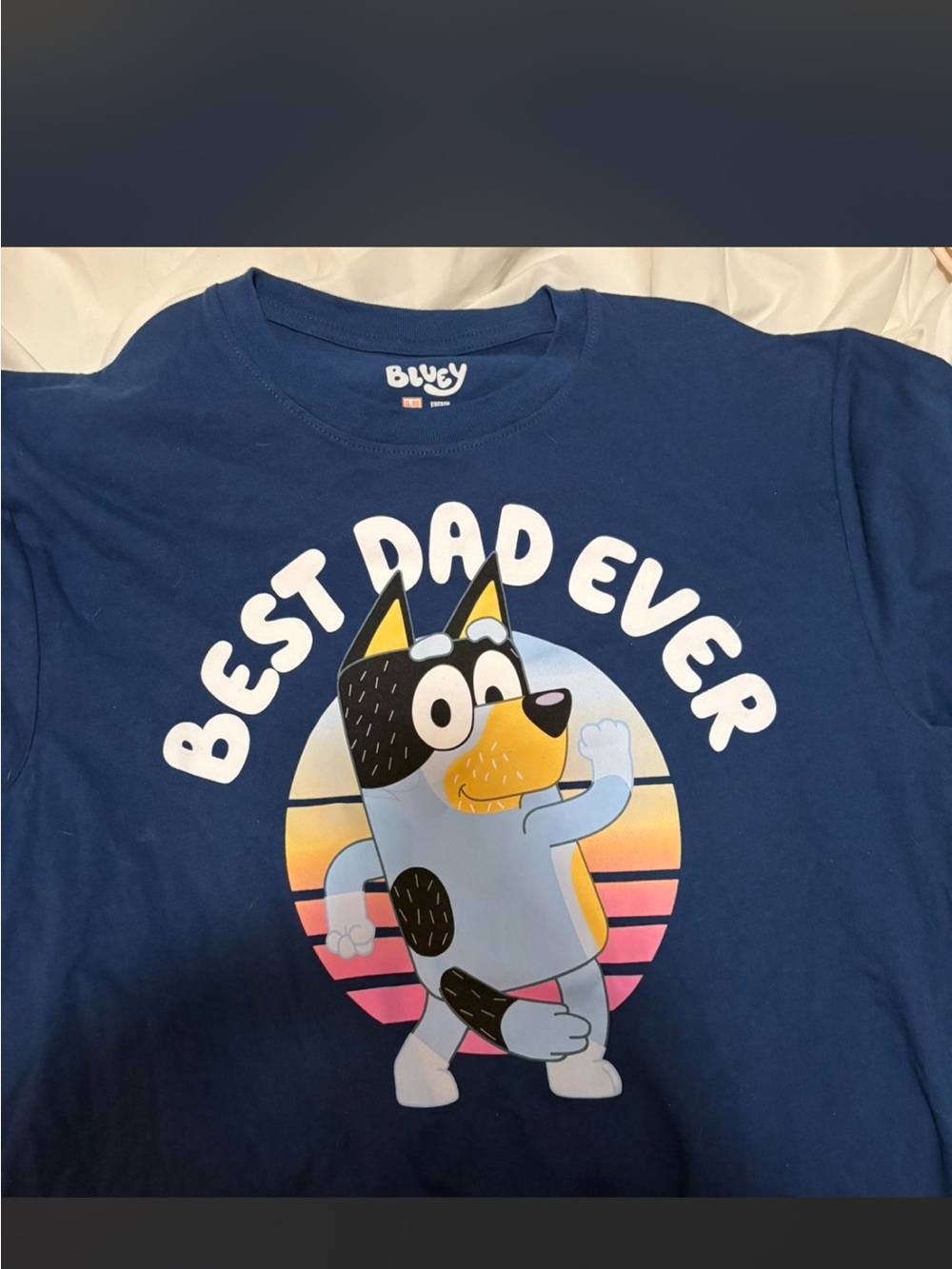 Lucy Navy Blue Kids Tee with Colorful Cartoon 'Best Dad Ever' Graphic
